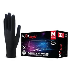 Beybi Njoy Nitril Siyah Pudrasız Eldiven 100' Lü Paket Medium M
