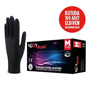 Beybi Njoy Nitril Siyah Pudrasız Eldiven 100' Lü Paket Medium M