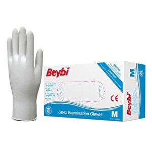 Beybi Lateks Pudralı Beyaz Muayene Eldiveni 100' Lü Paket Medium M