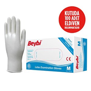 Beybi Lateks Pudralı Beyaz Muayene Eldiveni 100' Lü Paket Medium M