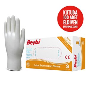 Beybi Lateks Pudralı Beyaz Muayene Eldiveni 100' Lü 20 Paket Small S