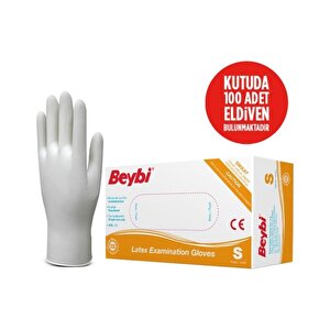 Beybi Lateks Pudralı Beyaz Muayene Eldiveni 100' Lü 20 Paket Small S