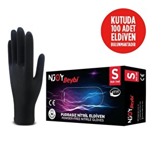 Beybi Njoy Nitril Siyah Pudrasız Eldiven 100' Lü Paket Small Siyah
