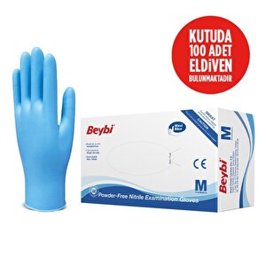 Beybi Nitril Pudrasız Mavi Muayene Eldiveni 100' Lü Paket Medium M
