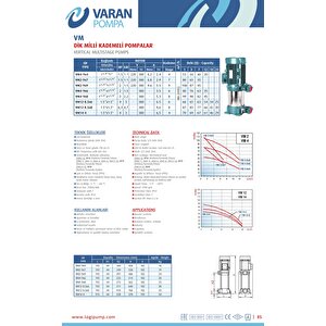 Varan Vm 2-9x7 Dikey Kademeli Noril Fanlı Santrifüj Pompa 1.5 Hp / 1.1 Kw, Monofaze 220 V, 80 Mss, 7 M3/h