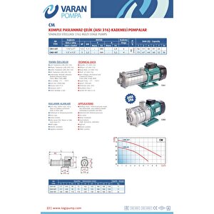 Varan Cm 8-40t Kademeli Paslanmaz Santrifüj Pompa 3 Hp / 2.2 Kw, Trifaze 380 V, 73 Mss (aisi 316)