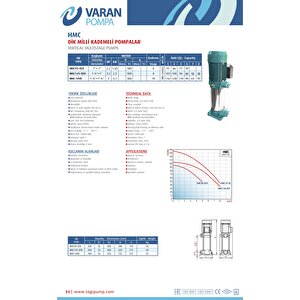 Varan Hmc 90-8sv Dikey Kademeli Paslanmaz Santrifüj Pompa 2.2 Hp / 1.6 Kw, Trifaze 380 V, 93 Mss, 5 M3/h