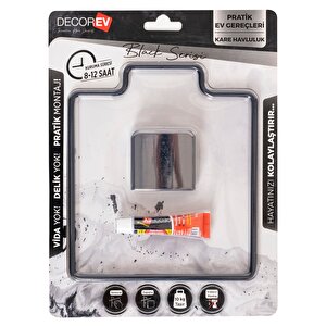 Dekoratif Yapıştırmalı Banyo- Mutfak Metal Kare Havluluk Askı Siyah Vidasız Pratik Montaj Dc-5060