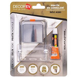 Decorev Lüks Dekoratif Yapıştırmalı Banyo Mutfak Metal Iki Kancalı Askı Krom Pratik Vidasız Montaj Dc-4772