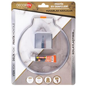 Dekoratif Yapıştırmalı Banyo Mutfak Metal Yuvarlak Havluluk Askı Krom Pratik Vidasız Montaj Dc 4779