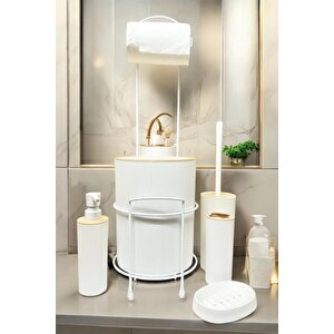 Lüks 5'li Banyo Seti Metal Standlı Tuvalet Wc Kağıtlık Şık Tasarım Dc-6347