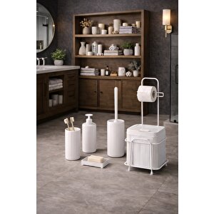 Lüks 6'lı Banyo Seti Metal Standlı Tuvalet Wc Kağıtlık Şık Tasarım Dc-6347