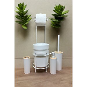 Lüks 5'li Banyo Seti Metal Standlı Tuvalet Wc Kağıtlık Şık Tasarım Dc-6347