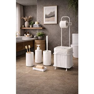 Lüks 6'lı Banyo Seti Metal Standlı Tuvalet Wc Kağıtlık Şık Tasarım Dc-6347