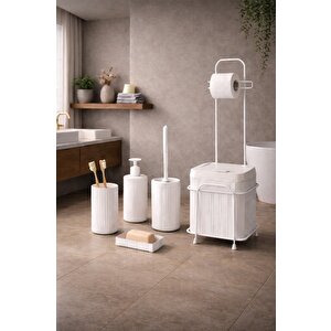 Lüks 6'lı Banyo Seti Metal Standlı Tuvalet Wc Kağıtlık Şık Tasarım Dc-6347