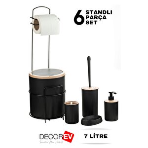 Büyük Banyo Standlı 6'lı Wc Seti  7 Litre Çöp Kovası, Siyah DC-6361