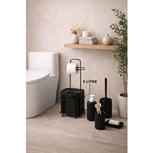 Büyük Banyo Standlı 6'lı Wc Seti  7 Litre Çöp Kovası, Siyah DC-6361