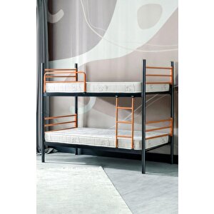 Einstein Metal Ranza + 2 Adet Bambo Yatak – 90x190 Cm | Tek Kişilik Yataklı Ayrılabilir Metal Ranza