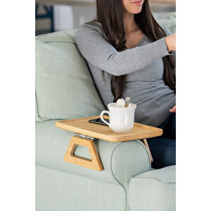 Bambu Kolçak Tepsisi – 33×24 Cm | Katlanabilir Koltuk Tepsisi, Doğal Ahşap Kolçak Organizer
