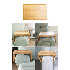 Bambu Kolçak Tepsisi – 33×24 Cm | Katlanabilir Koltuk Tepsisi, Doğal Ahşap Kolçak Organizer