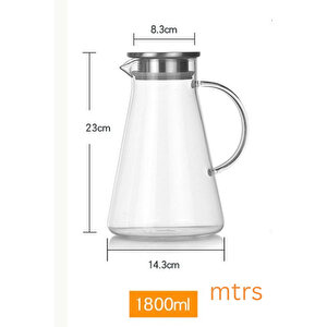 Isıya Dayanıklı Borosilikat Cam Sürahi 1800ml Metal Süzgeçli Kapaklı, Şeffaf, Hafif Ve Dayanıklı