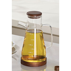 Borosilikat Cam Yağdanlık Sürahi– Akasya Kapak Ve Altlıklı (900 Ml, 23x4 Cm)