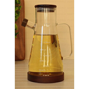 Borosilikat Cam Yağdanlık Sürahi– Akasya Kapak Ve Altlıklı (900 Ml, 23x4 Cm)