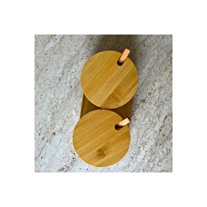 Bambu Kapak Ve Standlı Cam Baharatlık Takımı 2'li Şık Ve Dekoratif Baharat Seti (280 Ml X 2)