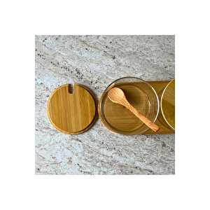 Bambu Kapak Ve Standlı Cam Baharatlık Takımı 2'li Şık Ve Dekoratif Baharat Seti (280 Ml X 2)