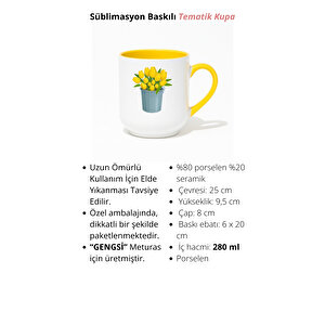 Sarı Laleler Klasik Kulplu Porselen Kupa Bardak 280 Ml