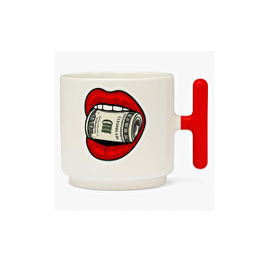 Para Ve Dudak T Kulplu Porslen Kupa Bardak - Cool Tasarım 250 Ml