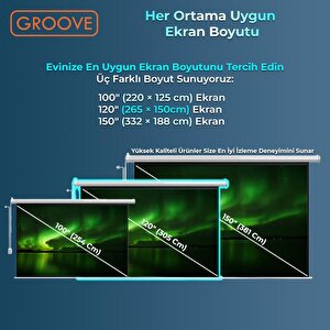 Groove Vizio Pro 120¨ Inch Blackout Işık Geçirmez Elektrikli Otomatik Kumandalı Projeksiyon Perdesi 265x150cm +motorlu+canlı Renkl