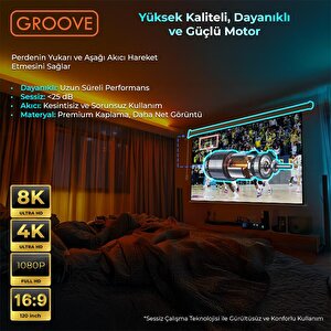 Groove Vizio Pro 120¨ Inch Blackout Işık Geçirmez Elektrikli Otomatik Kumandalı Projeksiyon Perdesi 265x150cm +motorlu+canlı Renkl