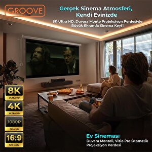 Groove Vizio Pro 120¨ Inch Blackout Işık Geçirmez Elektrikli Otomatik Kumandalı Projeksiyon Perdesi 265x150cm +motorlu+canlı Renkl