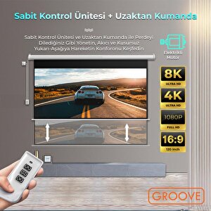 Groove Vizio Pro 120¨ Inch Blackout Işık Geçirmez Elektrikli Otomatik Kumandalı Projeksiyon Perdesi 265x150cm +motorlu+canlı Renkl