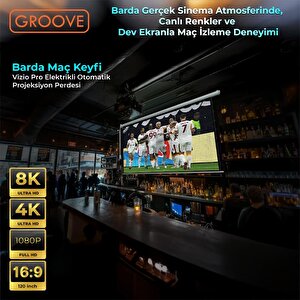 Groove Vizio Pro 120¨ Inch Blackout Işık Geçirmez Elektrikli Otomatik Kumandalı Projeksiyon Perdesi 265x150cm +motorlu+canlı Renkl