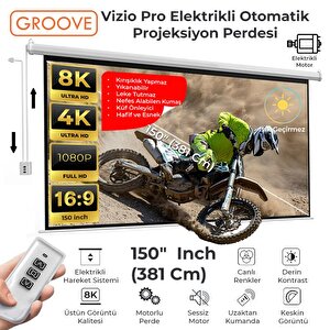 Groove Vizio Pro 150¨ Inch Blackout Işık Geçirmez Elektrikli Otomatik Kumandalı Projeksiyon Perdesi 332x188cm +motorlu+canlı Renkl