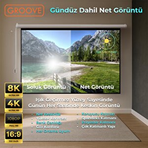 Groove Vizio Pro 150¨ Inch Blackout Işık Geçirmez Elektrikli Otomatik Kumandalı Projeksiyon Perdesi 332x188cm +motorlu+canlı Renkl