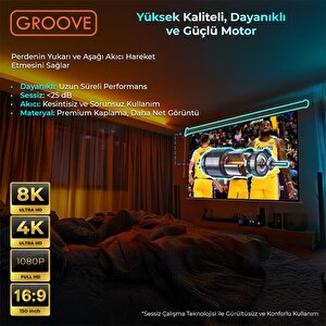 Groove Vizio Pro 150¨ Inch Blackout Işık Geçirmez Elektrikli Otomatik Kumandalı Projeksiyon Perdesi 332x188cm +motorlu+canlı Renkl