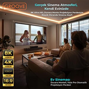 Groove Vizio Pro 150¨ Inch Blackout Işık Geçirmez Elektrikli Otomatik Kumandalı Projeksiyon Perdesi 332x188cm +motorlu+canlı Renkl