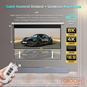 Groove Vizio Pro 150¨ Inch Blackout Işık Geçirmez Elektrikli Otomatik Kumandalı Projeksiyon Perdesi 332x188cm +motorlu+canlı Renkl