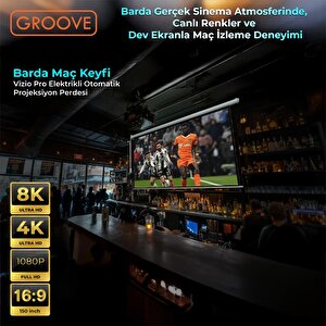 Groove Vizio Pro 150¨ Inch Blackout Işık Geçirmez Elektrikli Otomatik Kumandalı Projeksiyon Perdesi 332x188cm +motorlu+canlı Renkl
