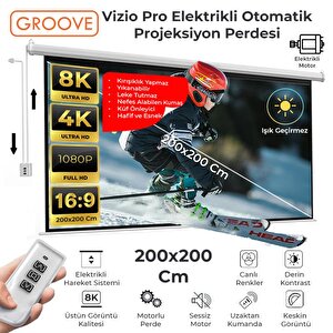 Groove Vizio Pro 200x200cm Blackout Işık Geçirmez Elektrikli Otomatik Kumandalı Projeksiyon Perdesi +motorlu+canlı Renkler+göz Kor