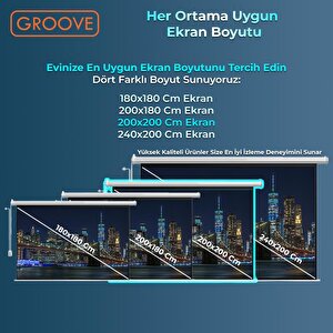 Groove Vizio Pro 200x200cm Blackout Işık Geçirmez Elektrikli Otomatik Kumandalı Projeksiyon Perdesi +motorlu+canlı Renkler+göz Kor