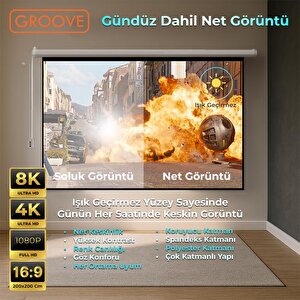 Groove Vizio Pro 200x200cm Blackout Işık Geçirmez Elektrikli Otomatik Kumandalı Projeksiyon Perdesi +motorlu+canlı Renkler+göz Kor
