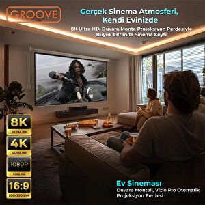 Groove Vizio Pro 200x200cm Blackout Işık Geçirmez Elektrikli Otomatik Kumandalı Projeksiyon Perdesi +motorlu+canlı Renkler+göz Kor