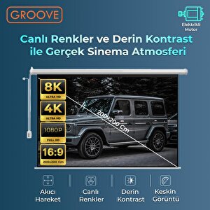 Groove Vizio Pro 200x200cm Blackout Işık Geçirmez Elektrikli Otomatik Kumandalı Projeksiyon Perdesi +motorlu+canlı Renkler+göz Kor