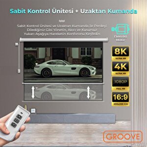Groove Vizio Pro 200x200cm Blackout Işık Geçirmez Elektrikli Otomatik Kumandalı Projeksiyon Perdesi +motorlu+canlı Renkler+göz Kor