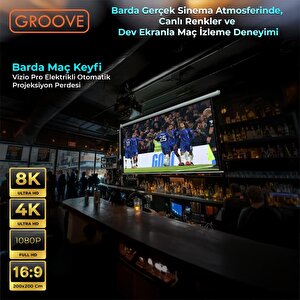 Groove Vizio Pro 200x200cm Blackout Işık Geçirmez Elektrikli Otomatik Kumandalı Projeksiyon Perdesi +motorlu+canlı Renkler+göz Kor