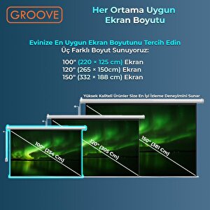 Groove Vizio Pro 100¨ Inch Blackout Işık Geçirmez Elektrikli Otomatik Kumandalı Projeksiyon Perdesi 220x125cm +motorlu+canlı Renkl